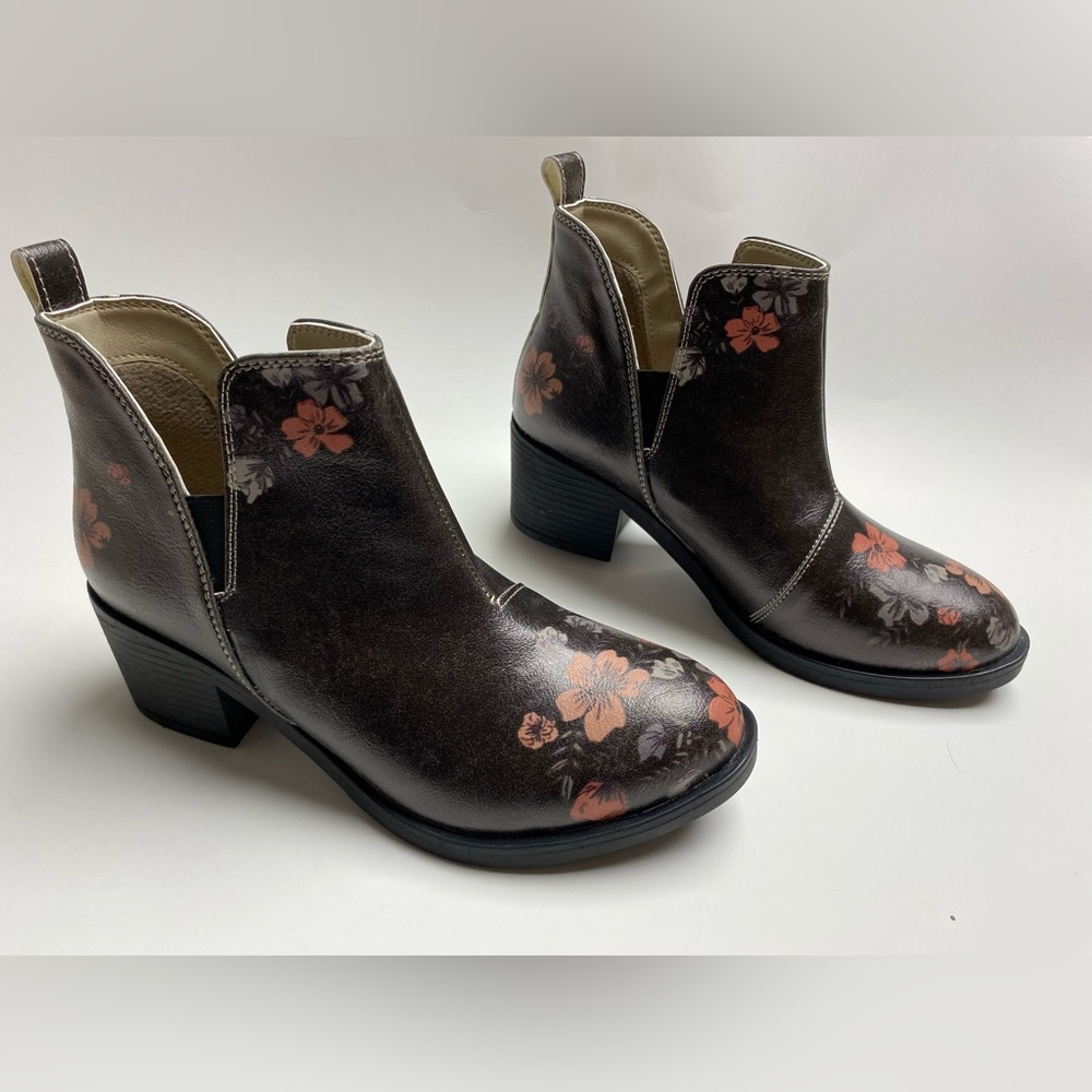 Goby Womens Shoes Floral Ankle Boot Slip -On size 36(5.5)leather Boots.